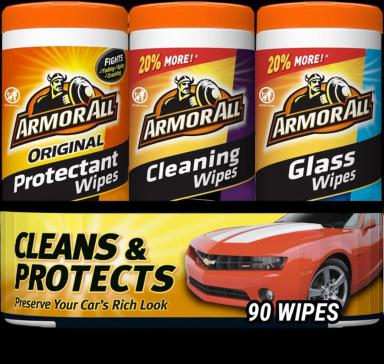 Armor All Protectant, Glass and Cleaning Wipes, Wipes for Car Interior and Car Exterior, 30 Count Each (Pack of 3)