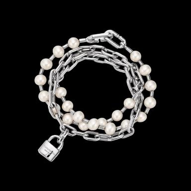 Pearl Lock Bracelet in Silver, Medium