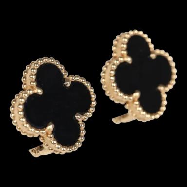 Van Cleef & Arpels Vintage Alhambra Onyx Earrings 18K Gold