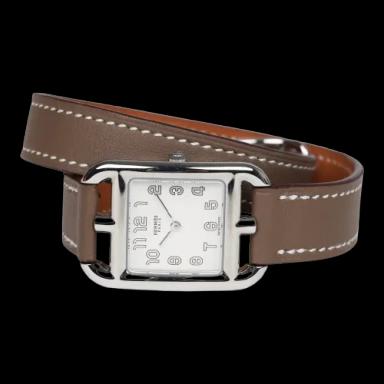 Hermès Small Cape Cod Double Tour Watch Etoupe Swift Palladium Hardware