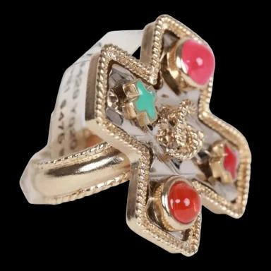 Chanel Gold CC Multicolor Gripoix Cross Ring