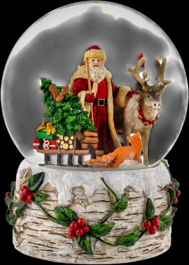 120MM Musical Santa w/Reindeer Snow Globe 