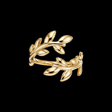 Olive Leaf Bypass Ring in Yellow Gold