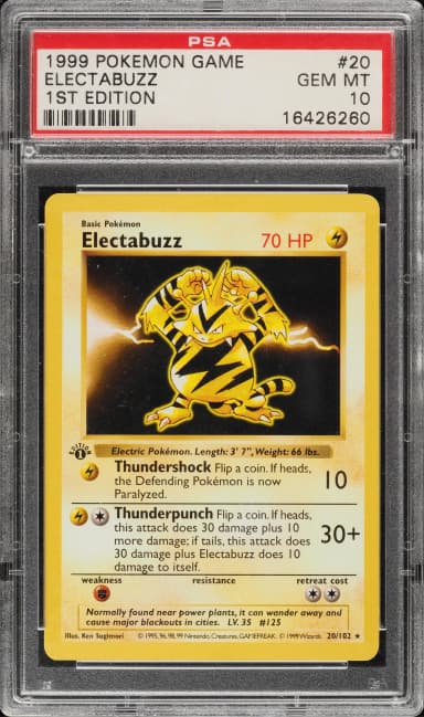 1999 Pokemon Base Set Shadowless 1st Edition Electabuzz #20 PSA 10 GEM MINT