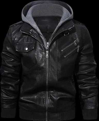 Men’s Casual Stand Collar PU Faux Leather Zip-Up Motorcycle Bomber Jacket