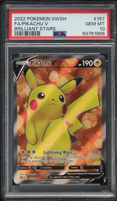 2022 Pokemon Sword & Shield Brilliant Stars Pikachu V #157 PSA 10 GEM MINT