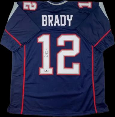 Facsimile Autographed Tom Brady New England Blue Reprint Laser Auto Football Jersey Size Men's XL