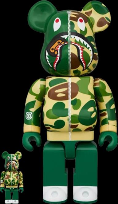 Bearbrick x BAPE Baby Milo(R) Camo Shark 100% & 400% Set Green