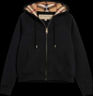 Burberry Zip Up Hoodie With Check Hood Black Archive Beige (US S)