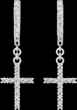 CROSS DANGLING HOOP DIAMOND EARRINGS 14K SOLID GOLD 0.40CTW