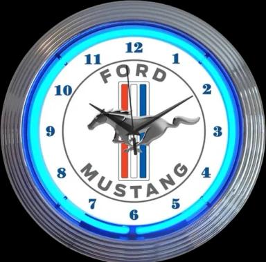 Ford Mustang Blue Neon Clock