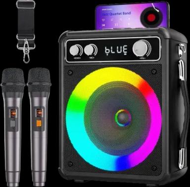 Karaoke Machine, Portable Bluetooth Speaker with Two Wireless Microphones