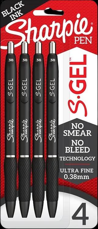 Sharpie S-Gel, Gel Pens, Black, 4 Count