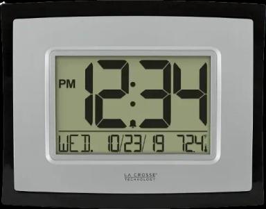 La Crosse Technology Digital Wall Clock, Silver, Black