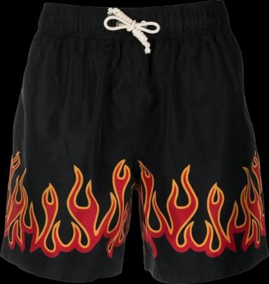 Palm Angels Burning Flames Print Swim Shorts Black/Orange (US S)