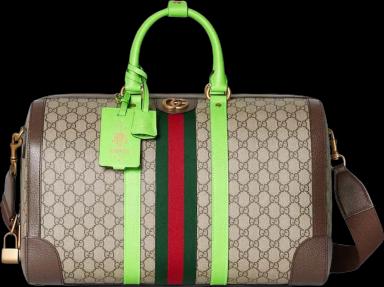 Gucci Gucci Savoy Medium Duffle Bag Beige/Ebony/Bright Green