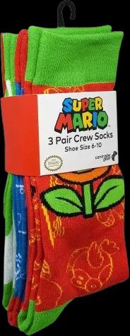 3 Pack Super Mario Merchandise Crew Socks