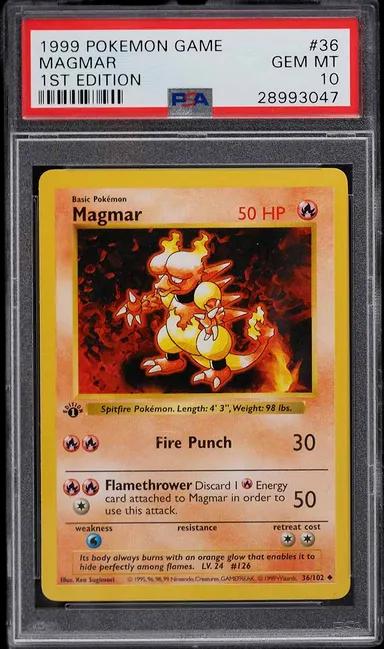 1999 Pokemon Base Set Shadowless 1st Edition Magmar #36 PSA 10 GEM MINT