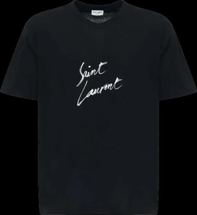 Saint Laurent Signature Logo-Print Cotton T-shirt Black (US M)