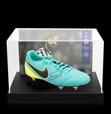 Andrea Pirlo Official UEFA Champions League Signed Nike Tiempo Boot In Photo Acrylic Case: Option 1