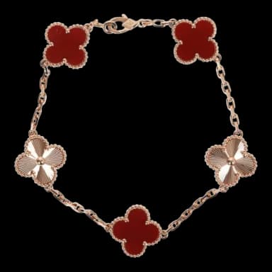 Van Cleef & Arpels Vintage Alhambra 5 Motif Bracelet 18k Rose Gold & Carnelian