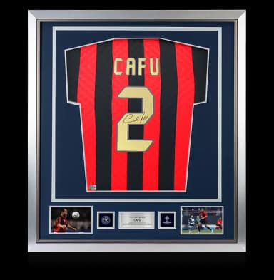 Cafu Official UEFA Champions League Back Signed and Framed AC Milan Retro Home Shirt With Fan Style Number