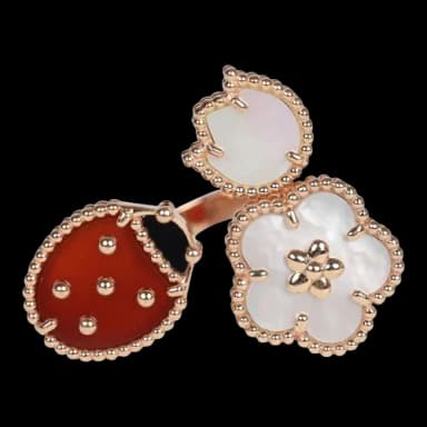 Van Cleef & Arpels Lucky Spring Between the Finger Ring Carnelian, Mother of Pearl & Onyx 18K Rose Gold