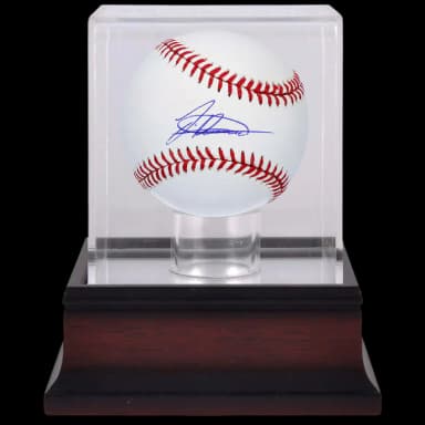 Autographed New York Yankees Jasson Dominguez Fanatics Authentic Baseball & Mahogany Baseball Display Case