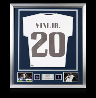 Vinicius Jr Official UEFA Champions League Back Signed and Framed Real Madrid CF 2022-23 Home Shirt with Fan Style Numbers