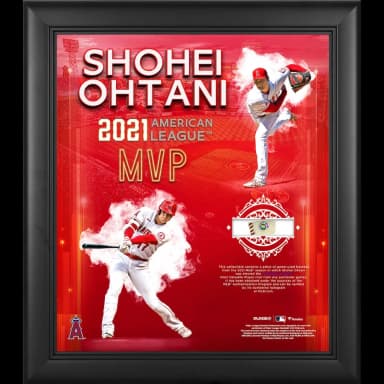 Los Angeles Angels Shohei Ohtani Fanatics Authentic 2021 AL MVP Framed 15" x 17" Collage with a Piece of Game-Used Ball
