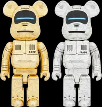 Bearbrick x BAPE x Hajime Sorayama Baby Milo 1000% 2x Set Gold/Silver