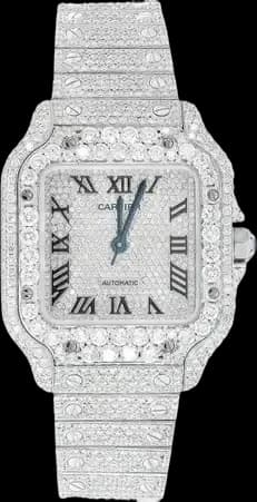 CARTIER SANTOS DE CARTIER STEEL 40MM (4072) - 20.50CTW FULLY ICED OUT CUSTOM PAVE DIAL